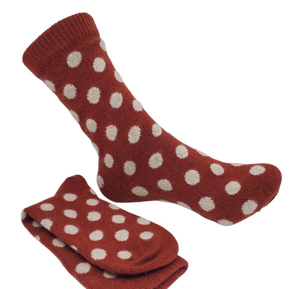 New Garnet Hill Dot Socks 9-11 Warm Cozy Cashmere Blend Crew Orange Holiday Gift - Picture 1 of 6